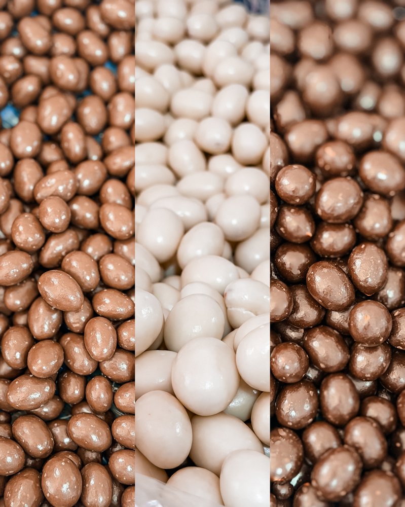 Grageas de chocolate Anyulín en tres coberturas